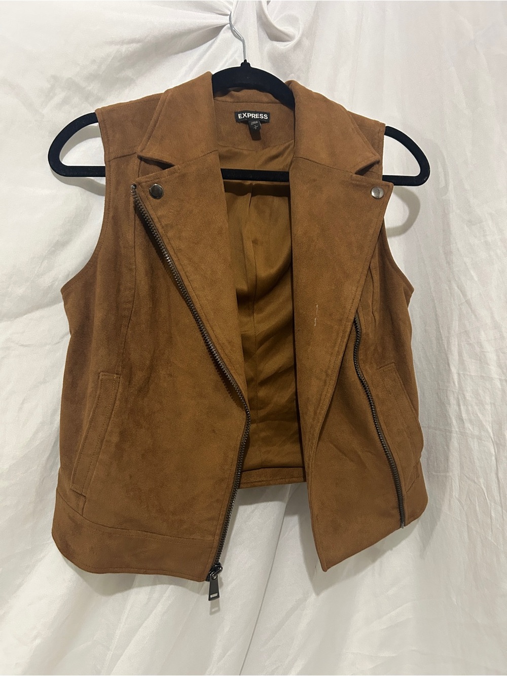 Express Camel Brown Faux Suede Moto Biker Vest Size Small